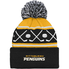 Pittsburgh Penguins Preschool Faceoff Cuffed Knit Hat with Pom - Black - NHL