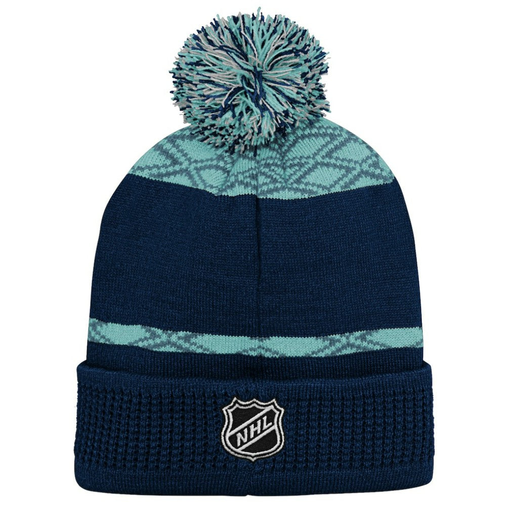 Seattle Kraken Youth Puck Cuffed Knit Hat with Pom - Deep Sea Blue - NHL