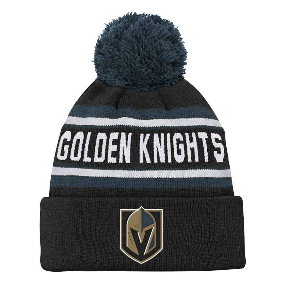 Vegas Golden Knights Youth Jacquard Cuffed Knit Hat with Pom - Black - NHL
