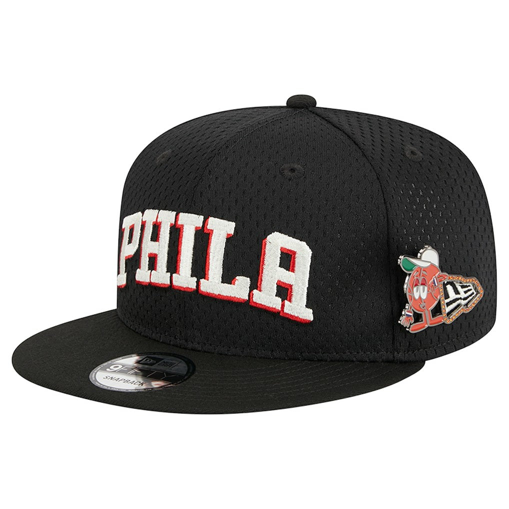 Philadelphia 76ers Post-Up Pin Mesh 9FIFTY Snapback Hat Black - NBA