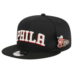 Philadelphia 76ers Post-Up Pin Mesh 9FIFTY Snapback Hat Black - NBA