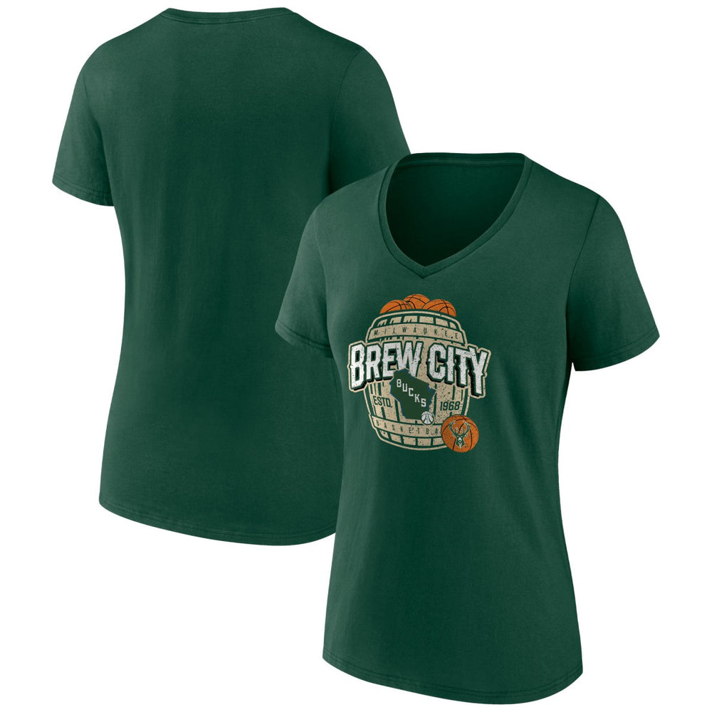 Milwaukee Bucks Women's Announcer V-Neck T-Shirt Hunter Green - NBA