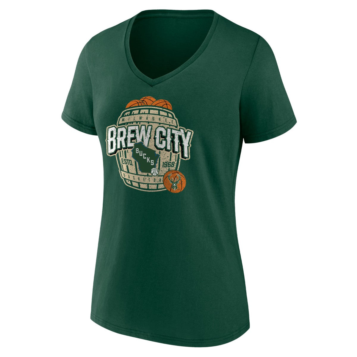 Milwaukee Bucks Women's Announcer V-Neck T-Shirt Hunter Green - NBA