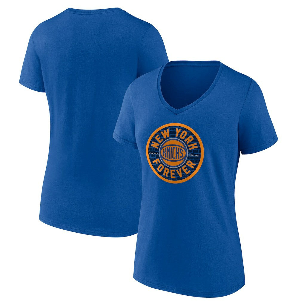 New York Knicks Women's Huddle V-Neck T-Shirt Blue - NBA