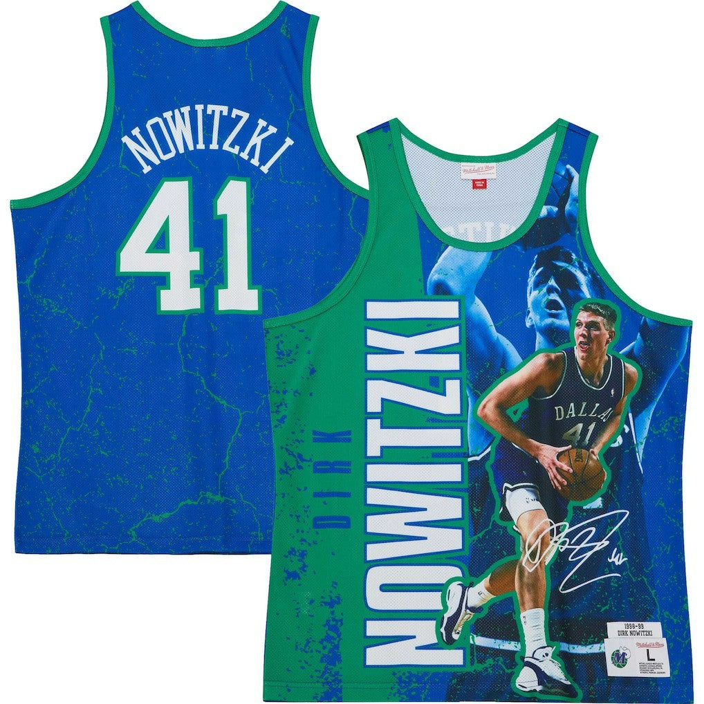 Dirk Nowitzki Dallas Mavericks Hardwood Classics Player Burst Tank Top Blue - NBA