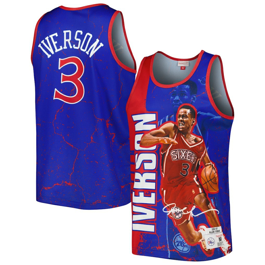 Allen Iverson Philadelphia 76ers 1996-97 Hardwood Classics Player Burst Tank Top Royal - NBA