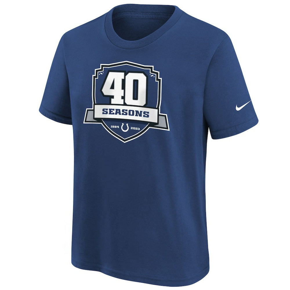 Indianapolis Colts Youth 40th Anniversary T-Shirt Blue | Nike for Sale
