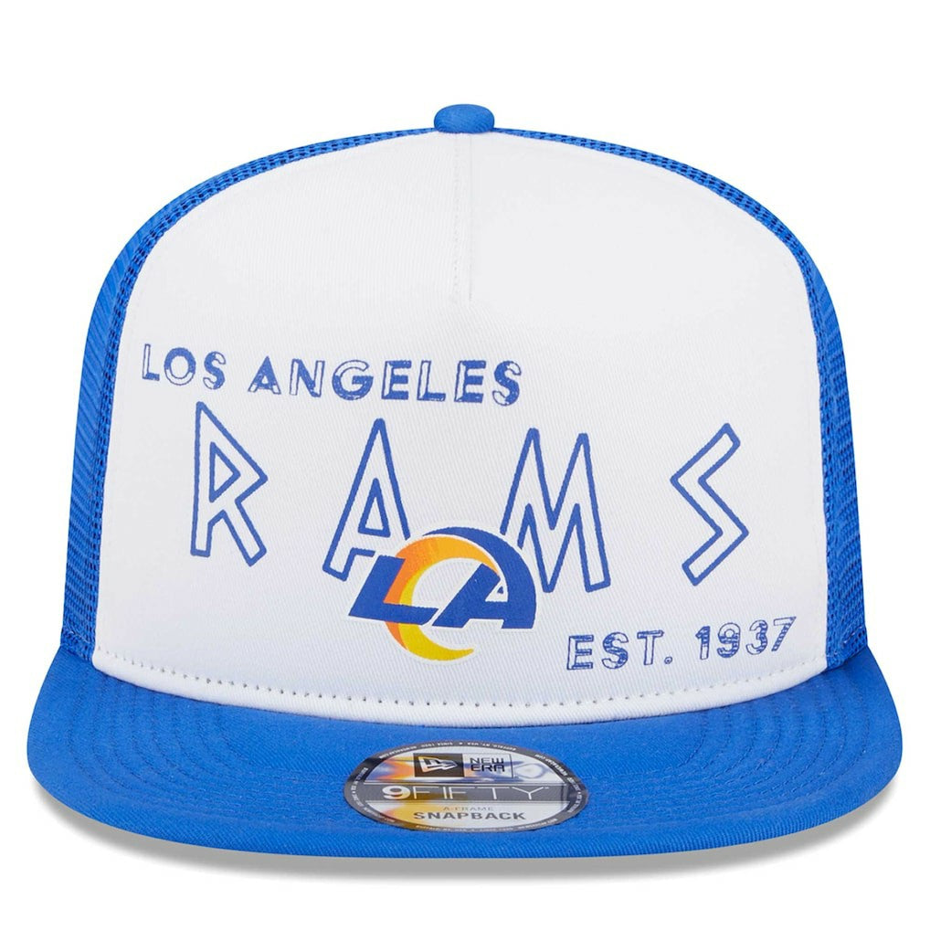 Los Angeles Rams New Era Banger 9FIFTY Trucker Snapback Hat White/Royal | NFL