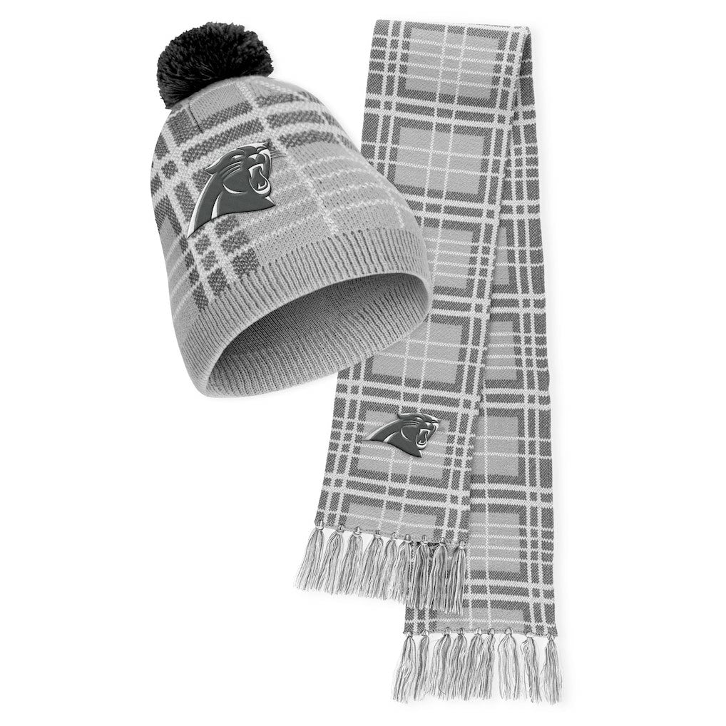 Carolina Panthers WEAR by Erin Andrews Women's Plaid Knit Hat with Pom & Scarf Set | NFL