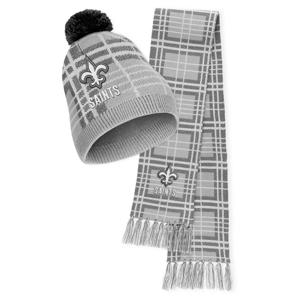 New Orleans Saints WEAR by Erin Andrews Women's Plaid Knit Hat with Pom & Scarf Set | NFL