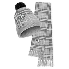 New Orleans Saints WEAR by Erin Andrews Women's Plaid Knit Hat with Pom & Scarf Set | NFL
