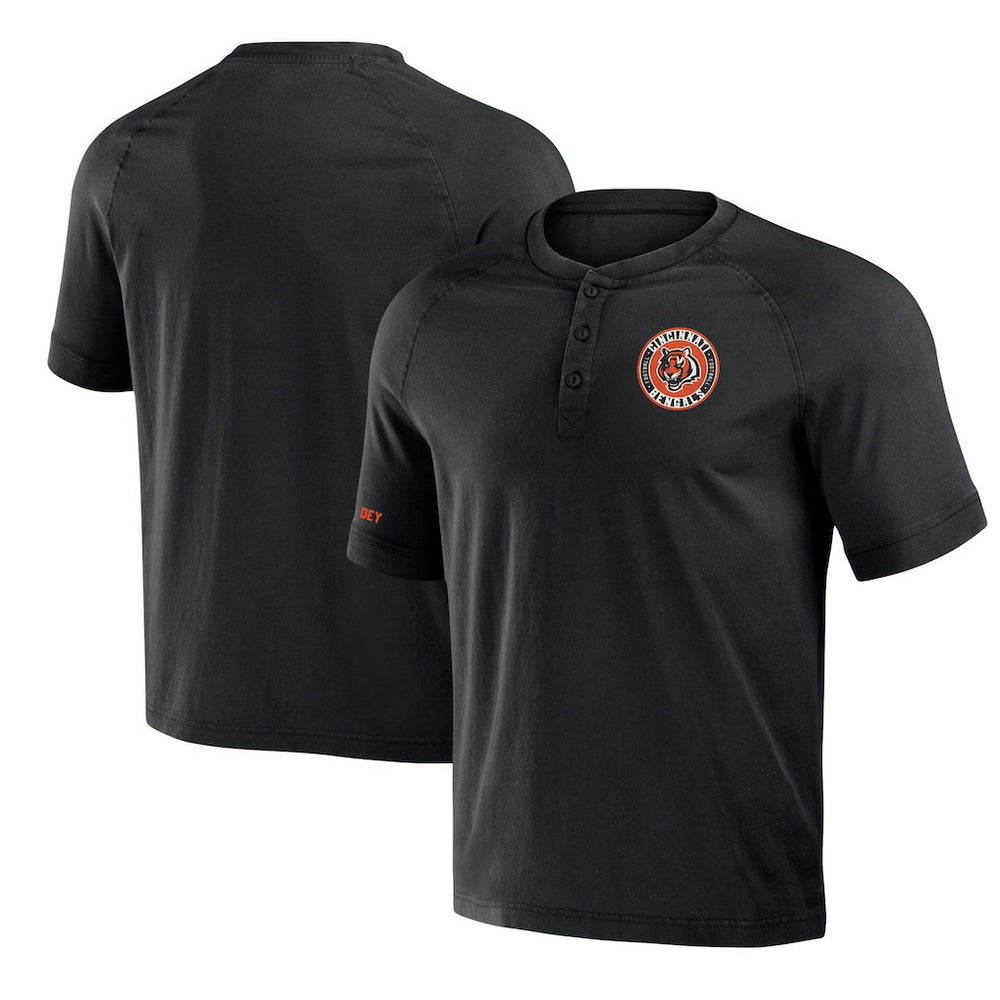 Cincinnati Bengals NFL x Darius Rucker Collection Washed Raglan Henley T-Shirt Black | Fanatics