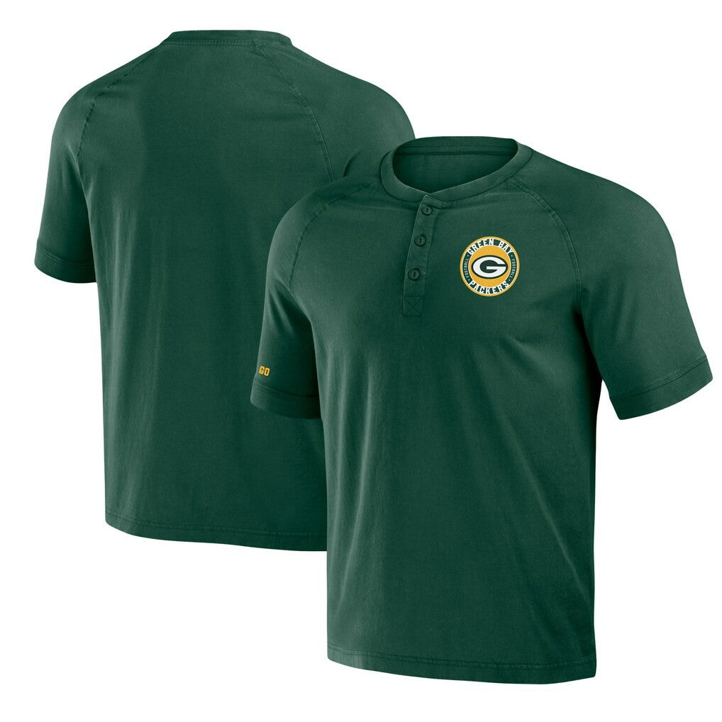 Green Bay Packers NFL x Darius Rucker Collection Washed Raglan Henley T-Shirt Green | Fanatics