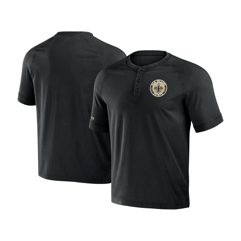 New Orleans Saints NFL x Darius Rucker Collection Washed Raglan Henley T-Shirt Black | Fanatics