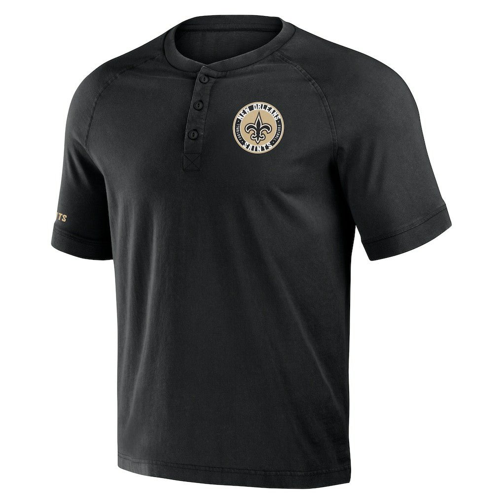 New Orleans Saints NFL x Darius Rucker Collection Washed Raglan Henley T-Shirt Black | Fanatics
