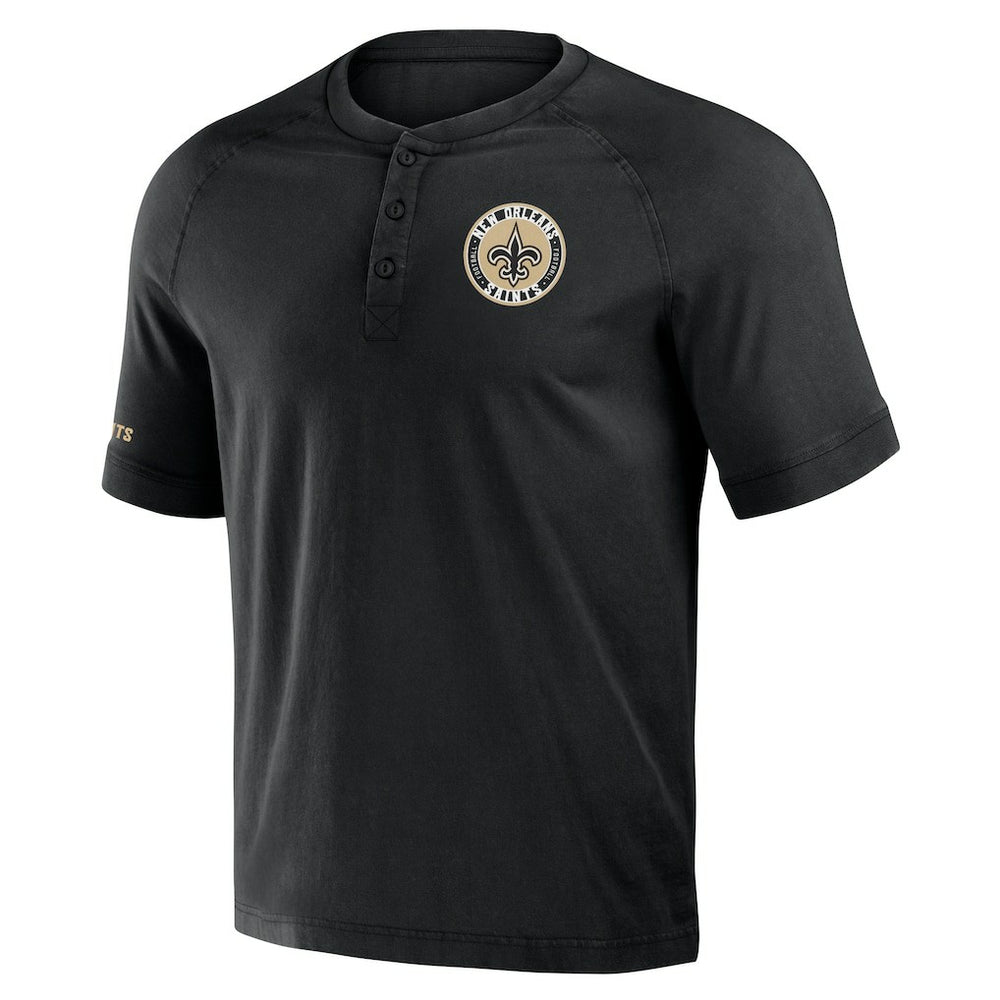 New Orleans Saints NFL x Darius Rucker Collection Washed Raglan Henley T-Shirt Black | Fanatics