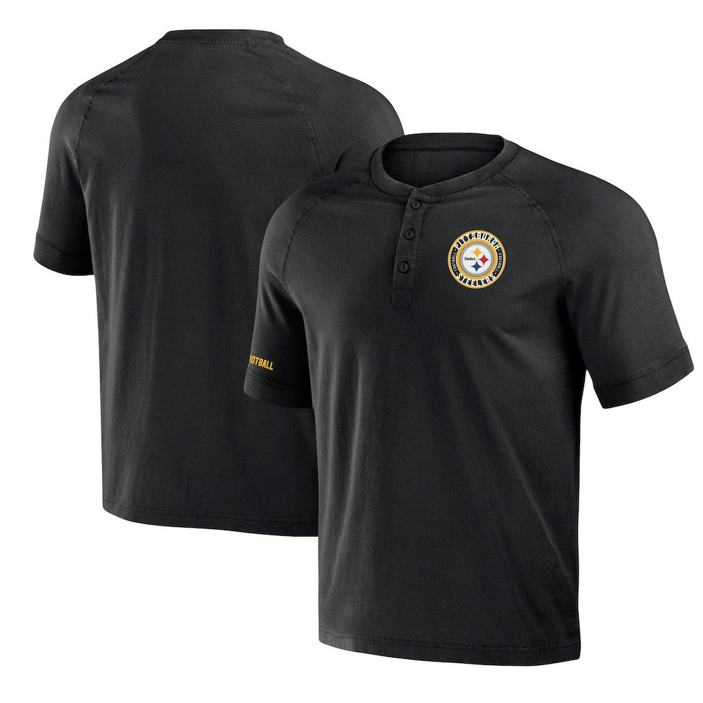 Pittsburgh Steelers NFL x Darius Rucker Collection Washed Raglan Henley T-Shirt Black | Fanatics