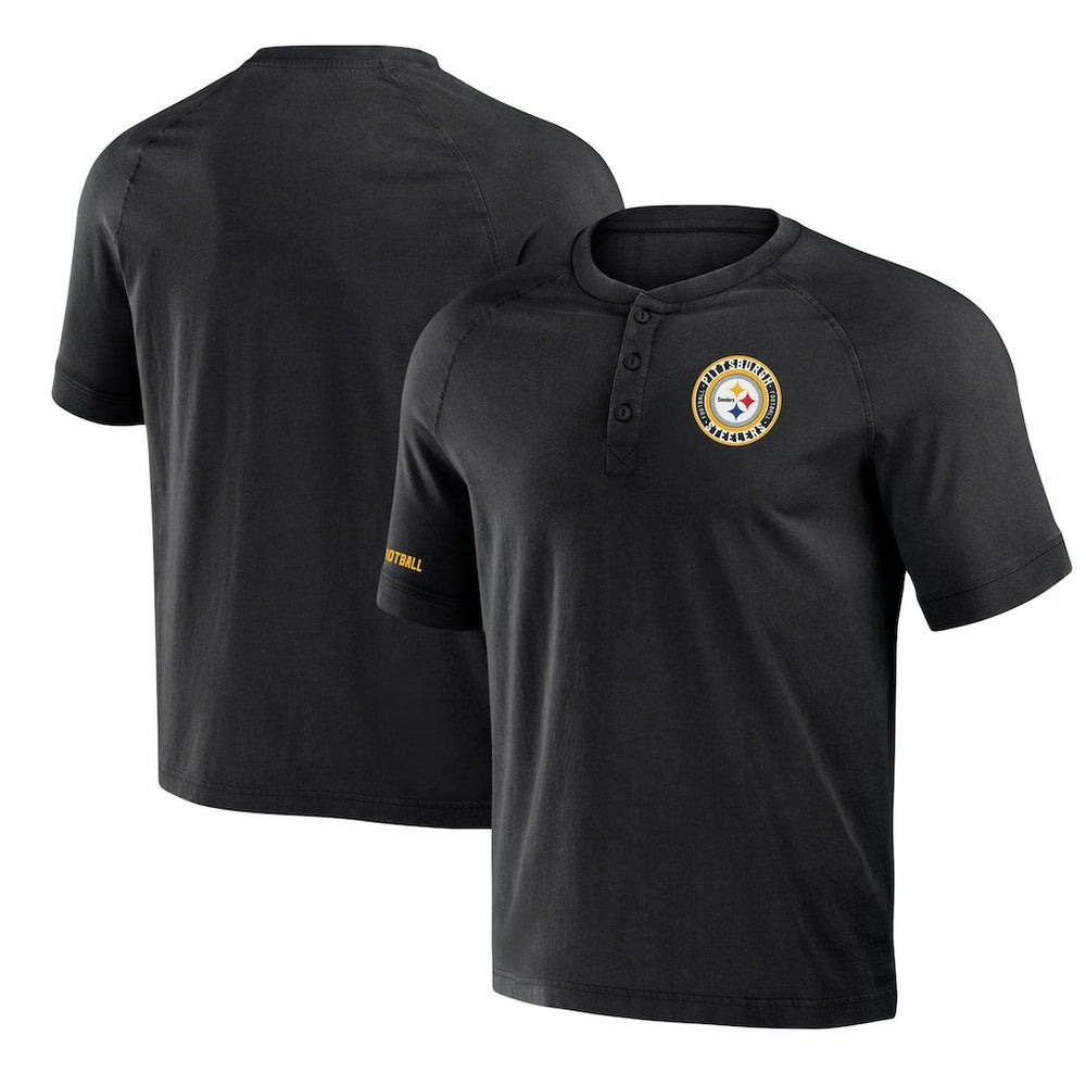 Pittsburgh Steelers NFL x Darius Rucker Collection Washed Raglan Henley T-Shirt Black | Fanatics