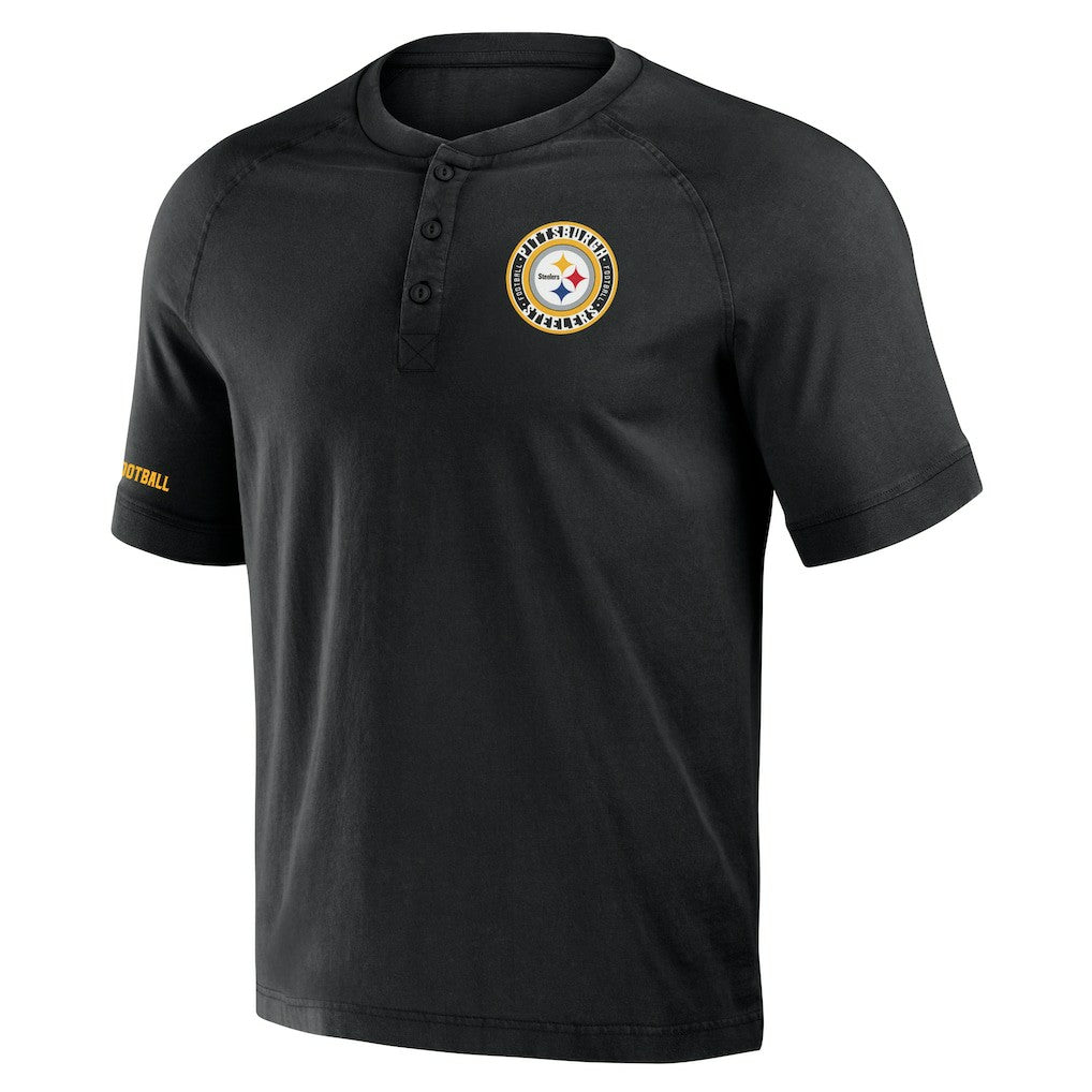 Pittsburgh Steelers NFL x Darius Rucker Collection Washed Raglan Henley T-Shirt Black | Fanatics