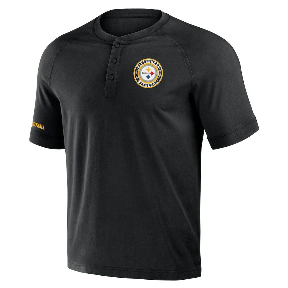 Pittsburgh Steelers NFL x Darius Rucker Collection Washed Raglan Henley T-Shirt Black | Fanatics