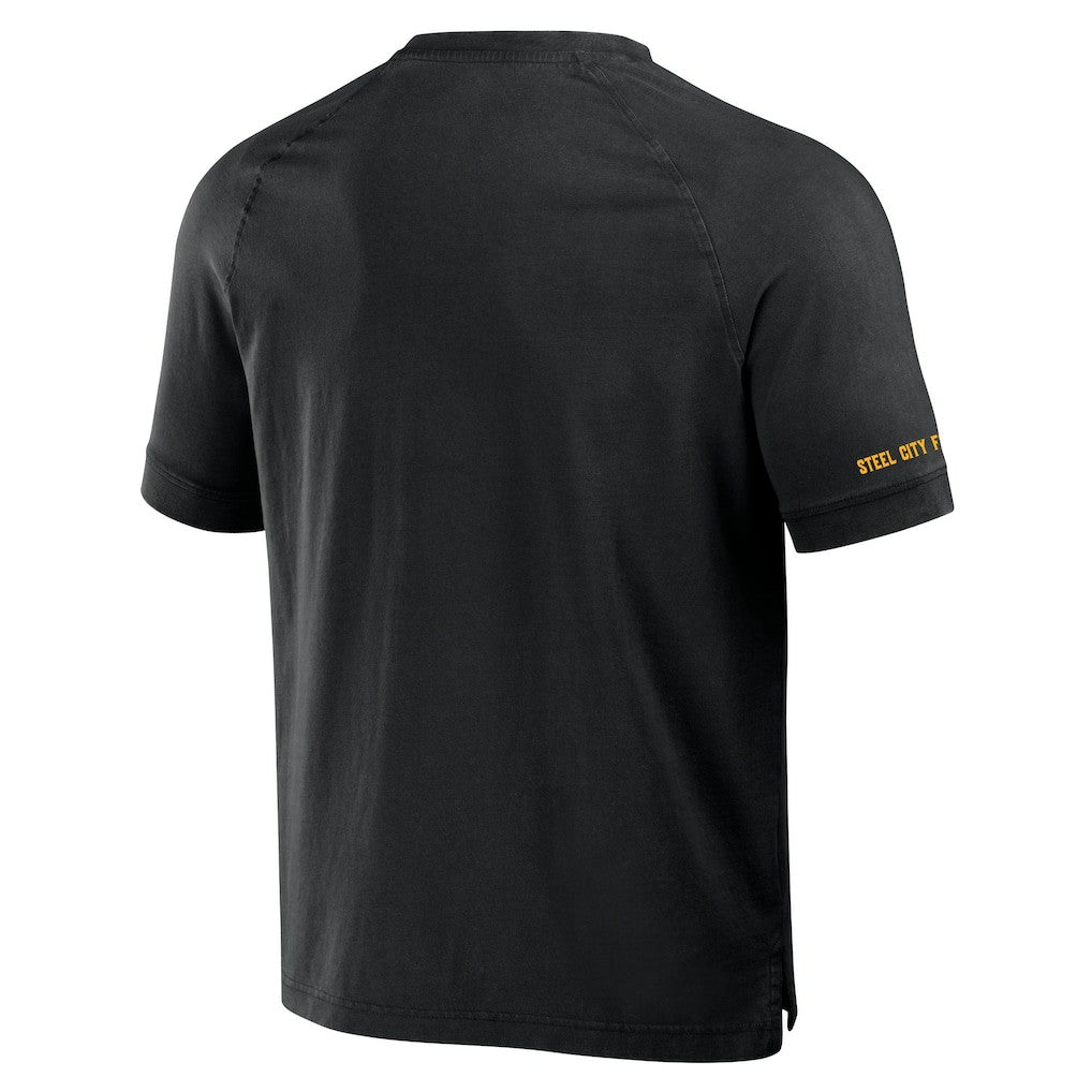 Pittsburgh Steelers NFL x Darius Rucker Collection Washed Raglan Henley T-Shirt Black | Fanatics