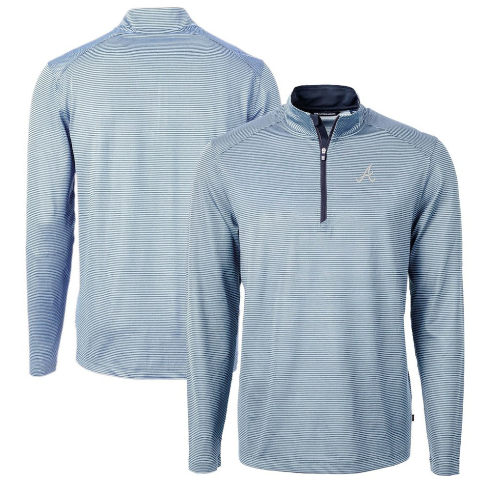 Atlanta Braves Cutter & Buck Virtue Eco Pique Micro Stripe Recycled Quarter-Zip Pullover Top - MLB