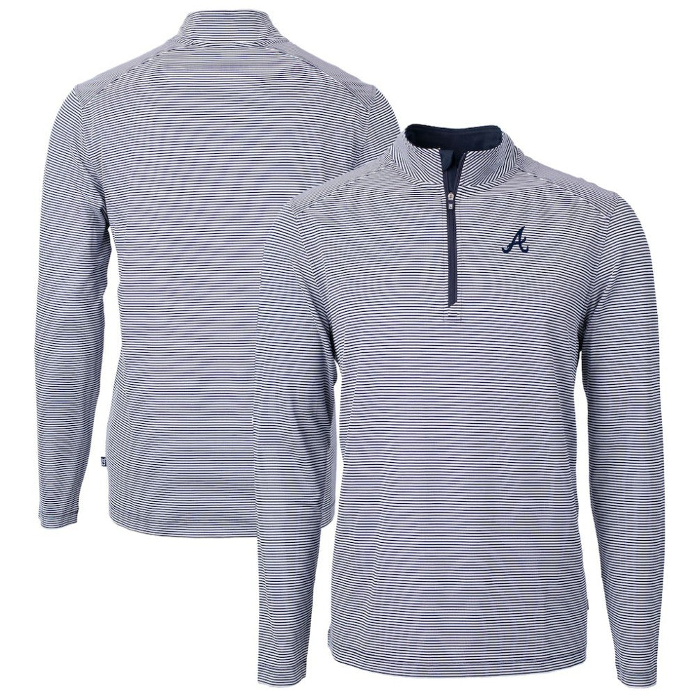 Atlanta Braves Cutter & Buck Virtue Eco Pique Micro Stripe Recycled Quarter-Zip Pullover Top - MLB