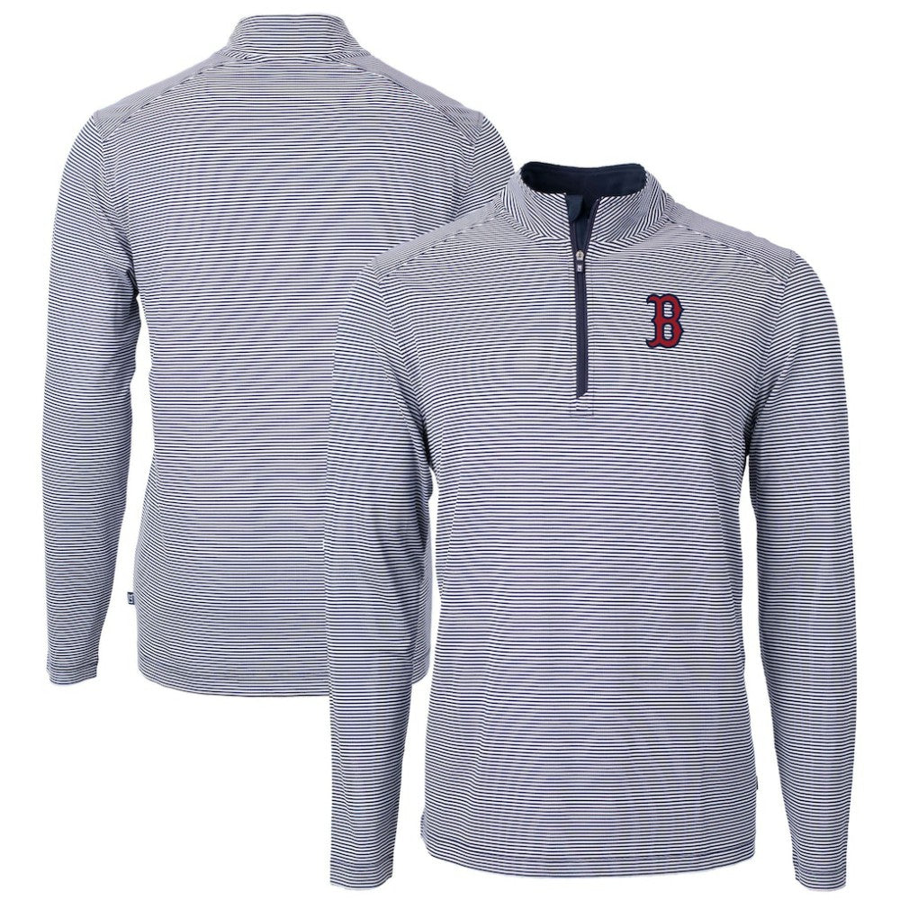 Boston Red Sox Cutter & Buck Virtue Eco Pique Micro Stripe Recycled Quarter-Zip Pullover Top - MLB