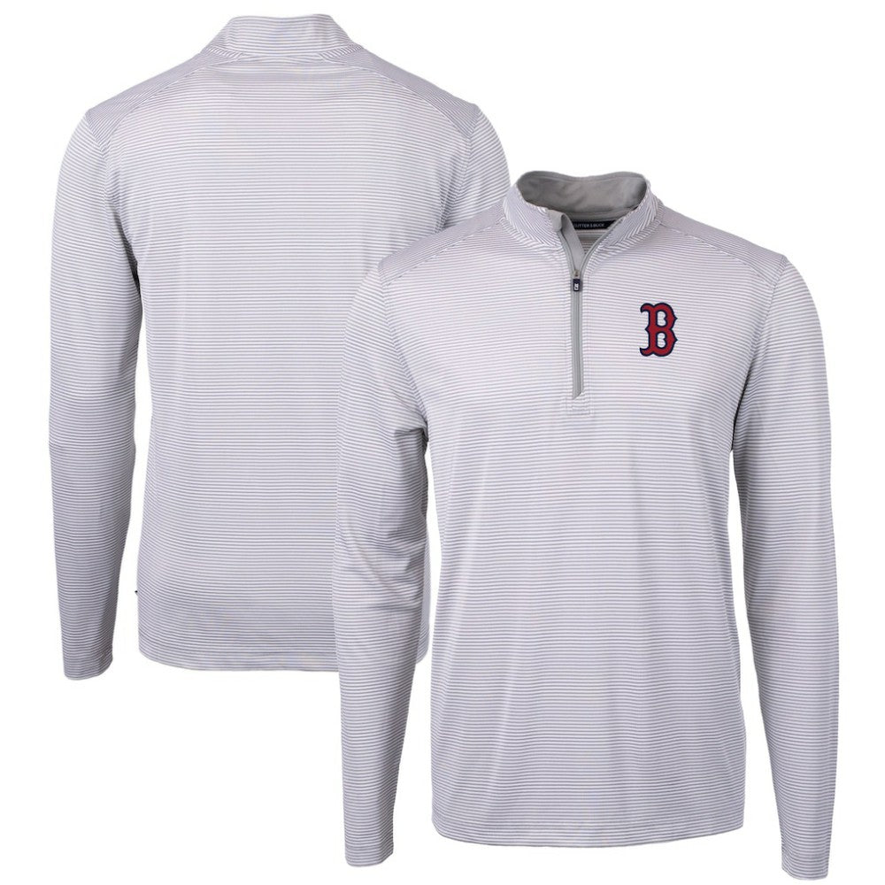 Boston Red Sox Cutter & Buck Virtue Eco Pique Micro Stripe Recycled Quarter-Zip Pullover Top - MLB