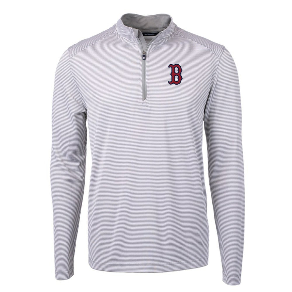 Boston Red Sox Cutter & Buck Virtue Eco Pique Micro Stripe Recycled Quarter-Zip Pullover Top - MLB