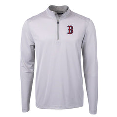 Boston Red Sox Cutter & Buck Virtue Eco Pique Micro Stripe Recycled Quarter-Zip Pullover Top - MLB