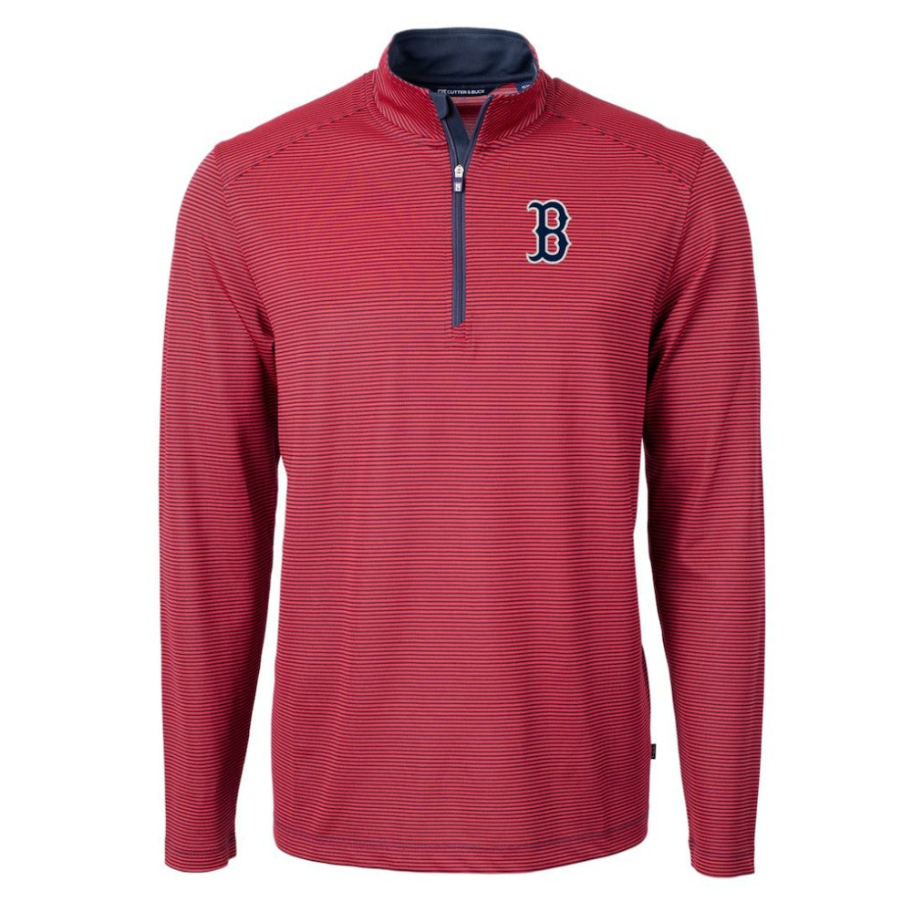 Boston Red Sox Cutter & Buck Virtue Eco Pique Micro Stripe Recycled Quarter-Zip Pullover Top - MLB