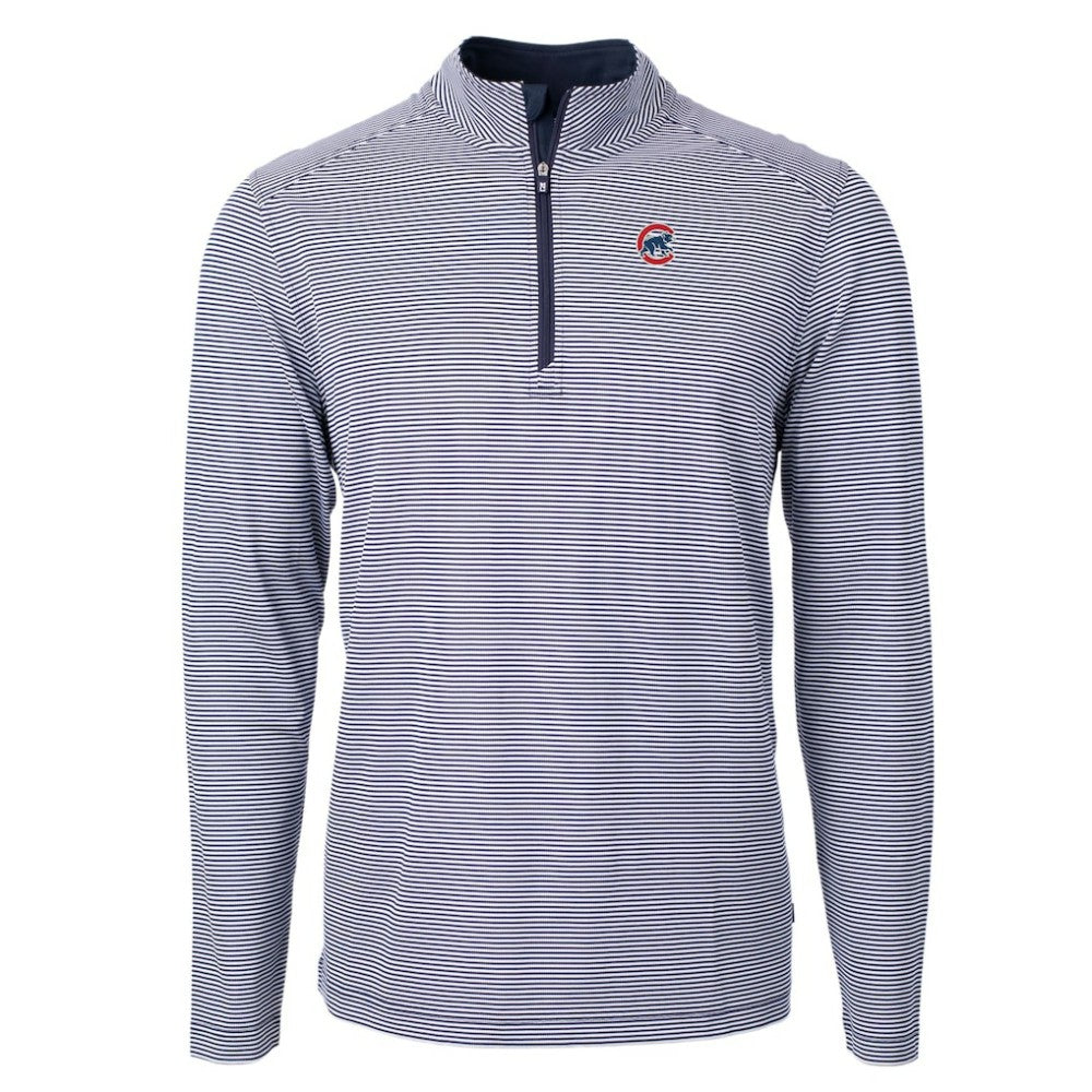 Chicago Cubs Cutter & Buck Virtue Eco Pique Micro Stripe Recycled Quarter-Zip Pullover Top - MLB