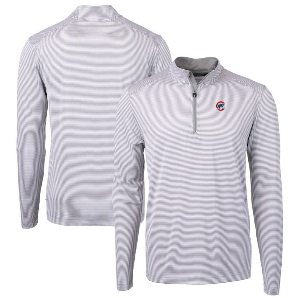 Chicago Cubs Cutter & Buck Virtue Eco Pique Micro Stripe Recycled Quarter-Zip Pullover Top - MLB