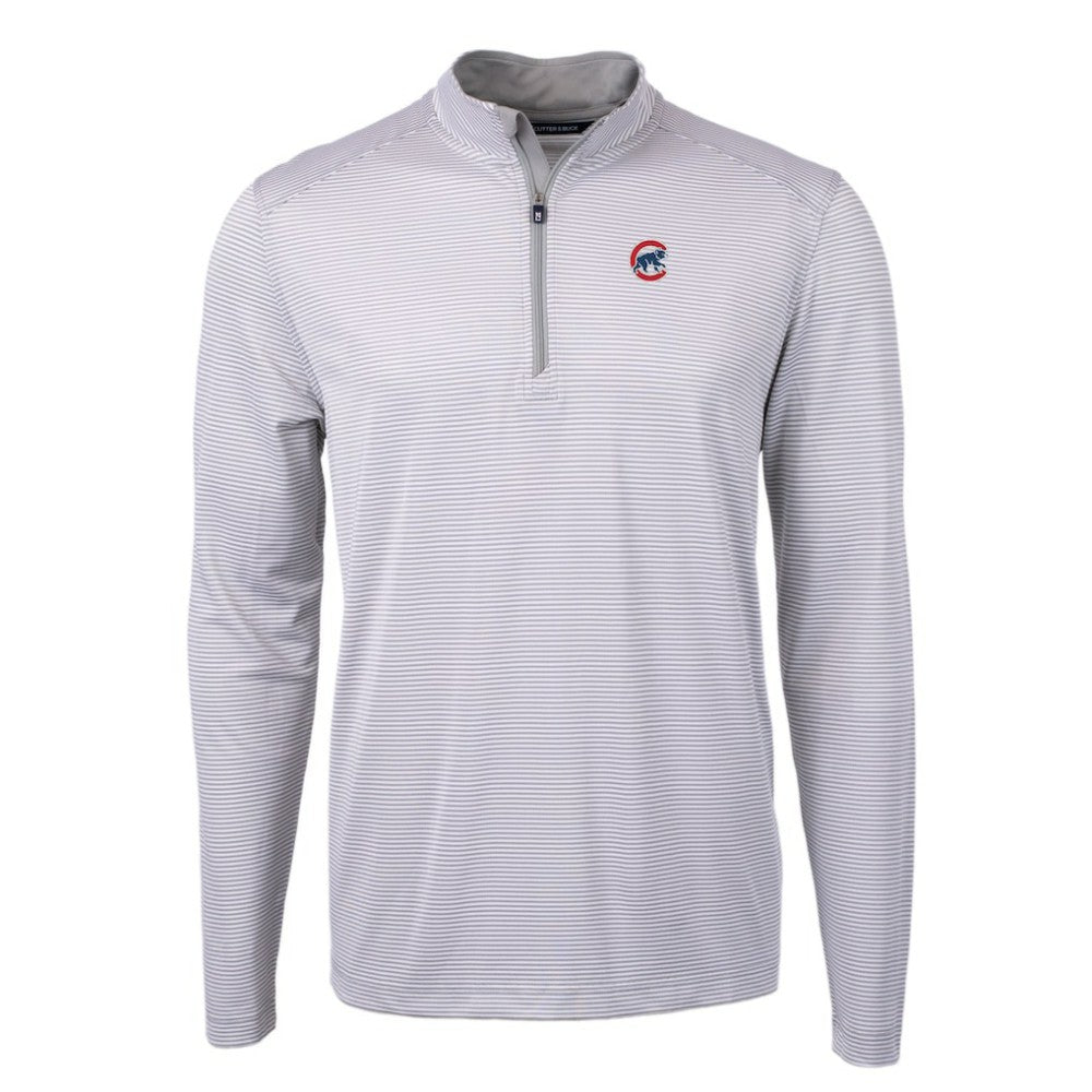 Chicago Cubs Cutter & Buck Virtue Eco Pique Micro Stripe Recycled Quarter-Zip Pullover Top - MLB