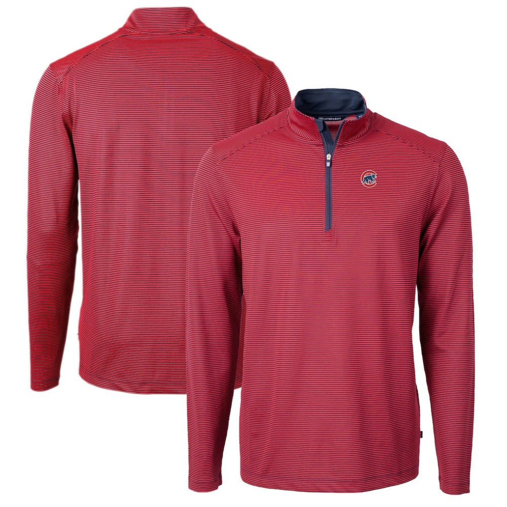 Chicago Cubs Cutter & Buck Virtue Eco Pique Micro Stripe Recycled Quarter-Zip Pullover Top - MLB
