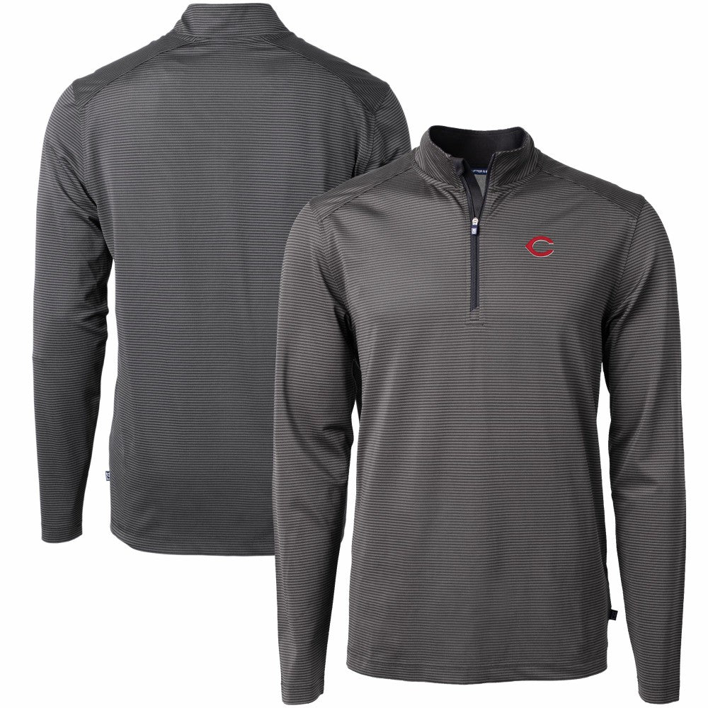 Cincinnati Reds Cutter & Buck Virtue Eco Pique Micro Stripe Recycled Quarter-Zip Pullover Top - MLB