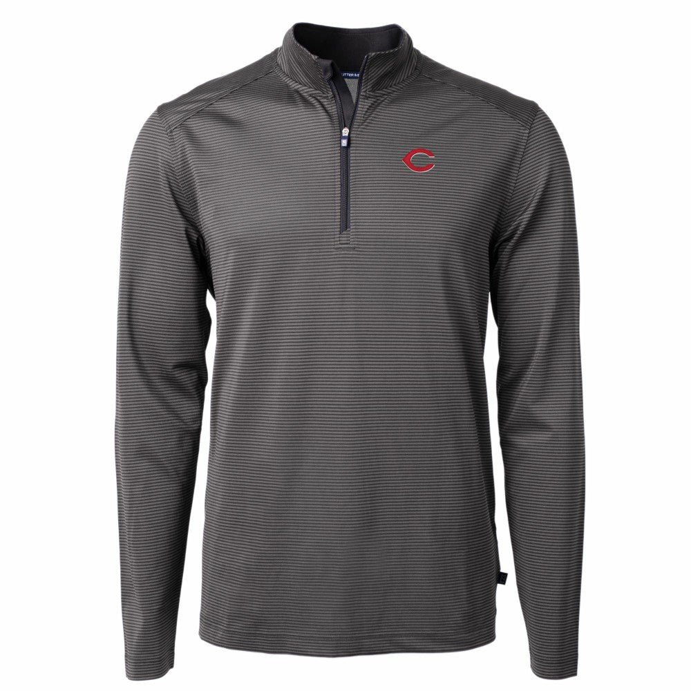 Cincinnati Reds Cutter & Buck Virtue Eco Pique Micro Stripe Recycled Quarter-Zip Pullover Top - MLB