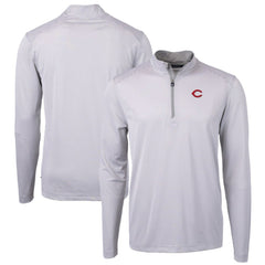 Cincinnati Reds Cutter & Buck Virtue Eco Pique Micro Stripe Recycled Quarter-Zip Pullover Top - MLB