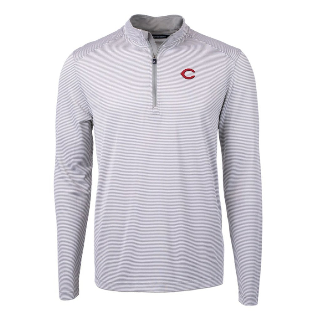 Cincinnati Reds Cutter & Buck Virtue Eco Pique Micro Stripe Recycled Quarter-Zip Pullover Top - MLB