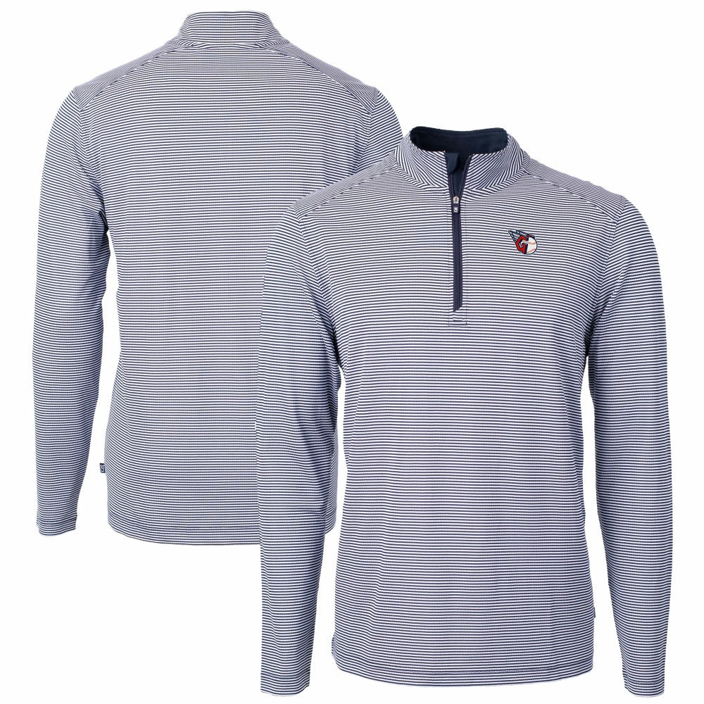 Cleveland Guardians Cutter & Buck Virtue Eco Pique Micro Stripe Recycled Quarter-Zip Pullover Top - MLB