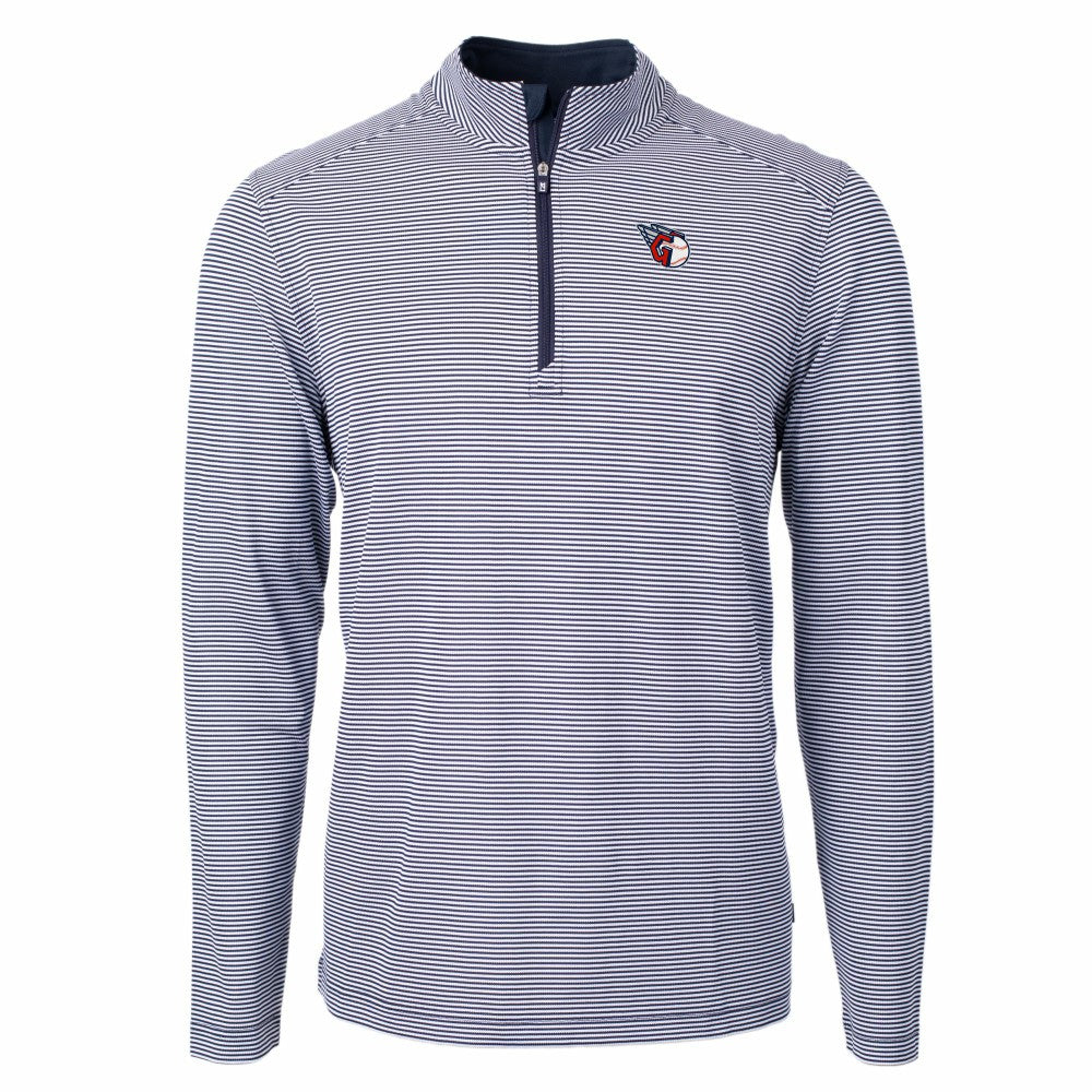 Cleveland Guardians Cutter & Buck Virtue Eco Pique Micro Stripe Recycled Quarter-Zip Pullover Top - MLB