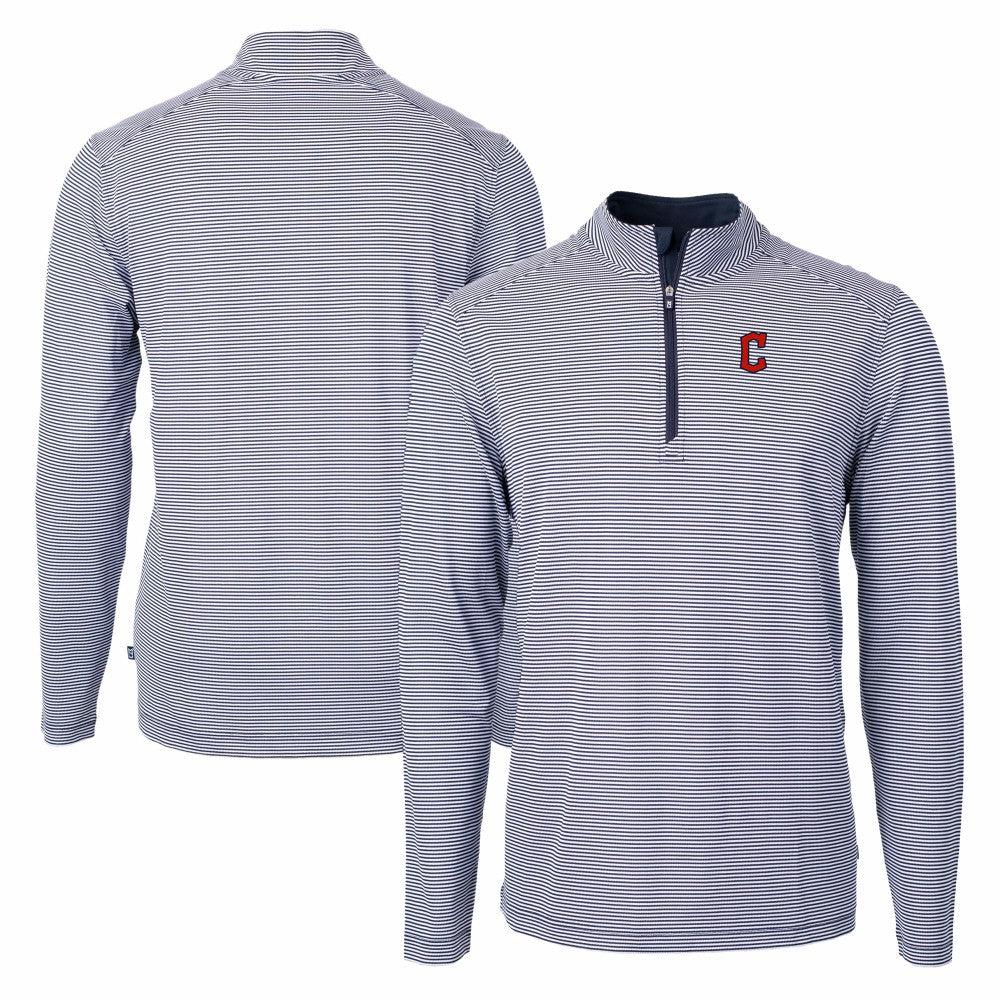 Cleveland Guardians Cutter & Buck Virtue Eco Pique Micro Stripe Recycled Quarter-Zip Pullover Top - MLB