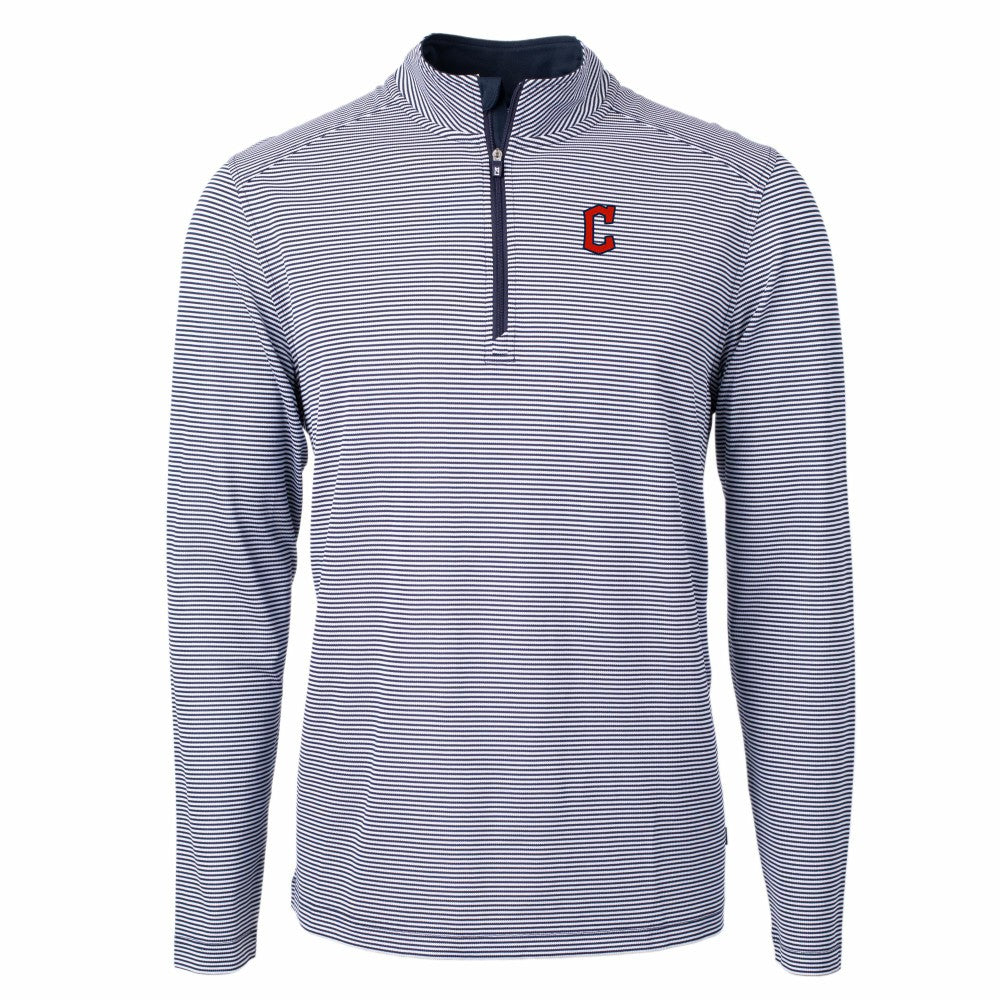 Cleveland Guardians Cutter & Buck Virtue Eco Pique Micro Stripe Recycled Quarter-Zip Pullover Top - MLB