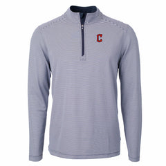 Cleveland Guardians Cutter & Buck Virtue Eco Pique Micro Stripe Recycled Quarter-Zip Pullover Top - MLB