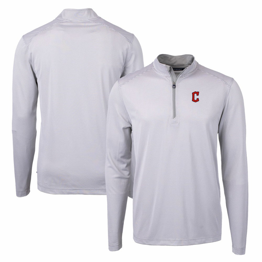 Cleveland Guardians Cutter & Buck Virtue Eco Pique Micro Stripe Recycled Quarter-Zip Pullover Top - MLB