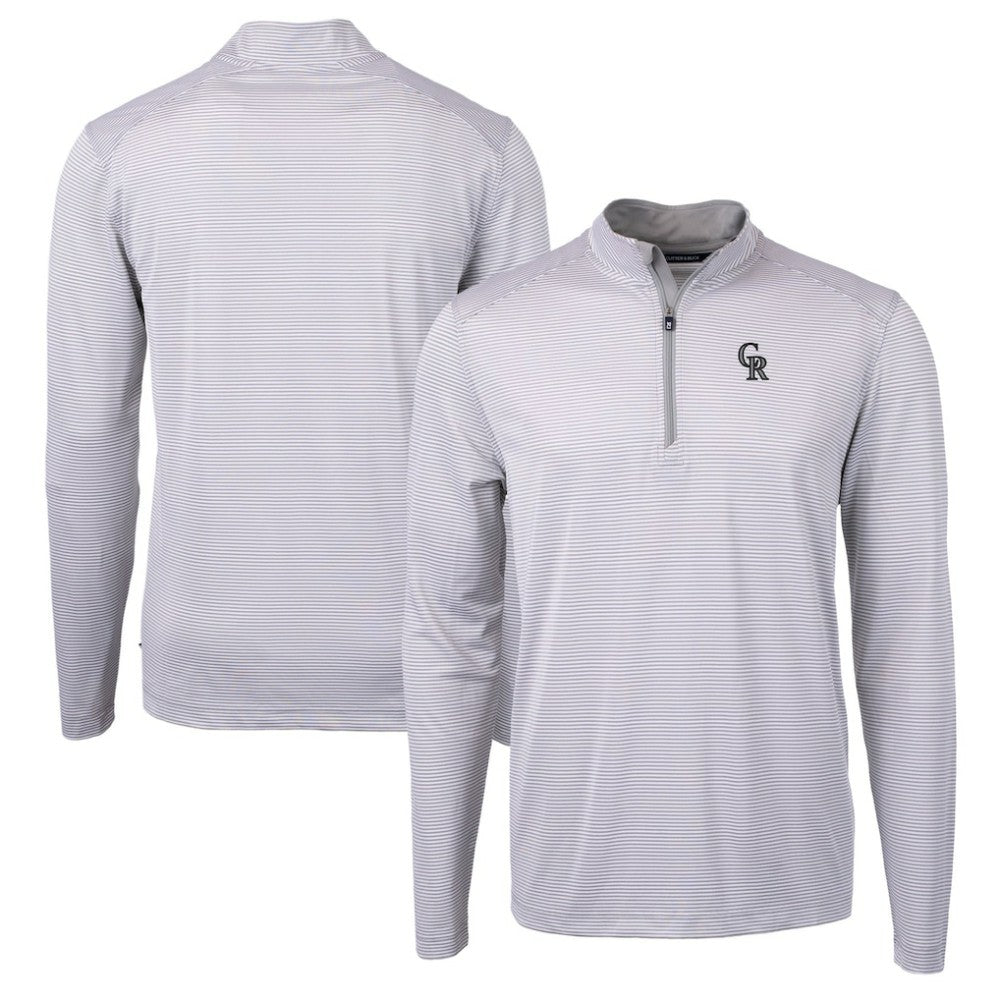 Colorado Rockies Cutter & Buck Virtue Eco Pique Micro Stripe Recycled Quarter-Zip Pullover Top - MLB