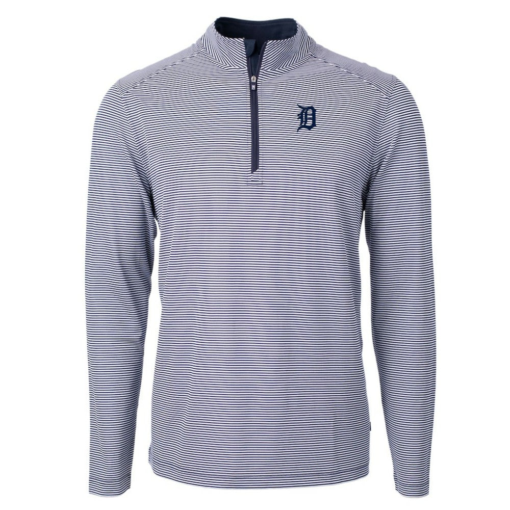 Detroit Tigers Cutter & Buck Virtue Eco Pique Micro Stripe Recycled Quarter-Zip Pullover Top - MLB