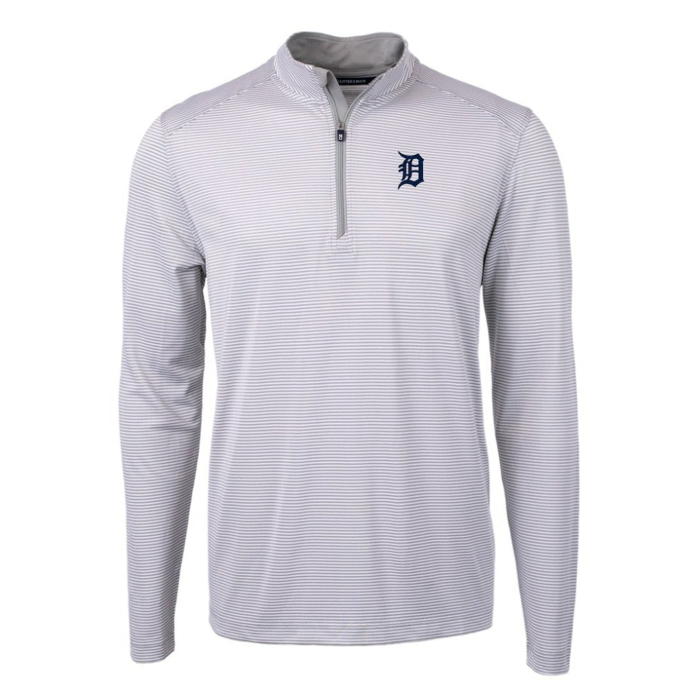 Detroit Tigers Cutter & Buck Virtue Eco Pique Micro Stripe Recycled Quarter-Zip Pullover Top - MLB