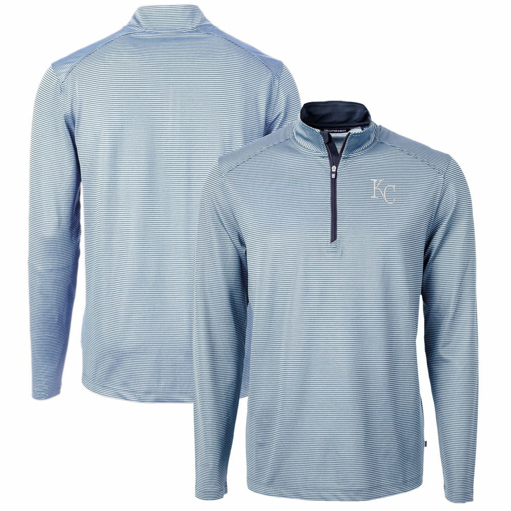Kansas City Royals Cutter & Buck Virtue Eco Pique Micro Stripe Recycled Quarter-Zip Pullover Top - MLB